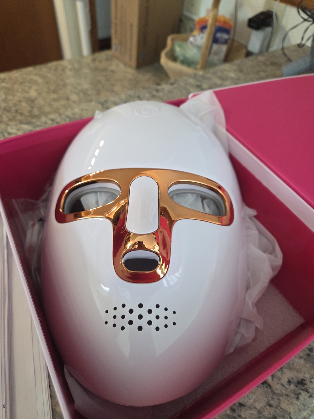 White & Rose Gold LED Facial Mask for Skincare Therapy
